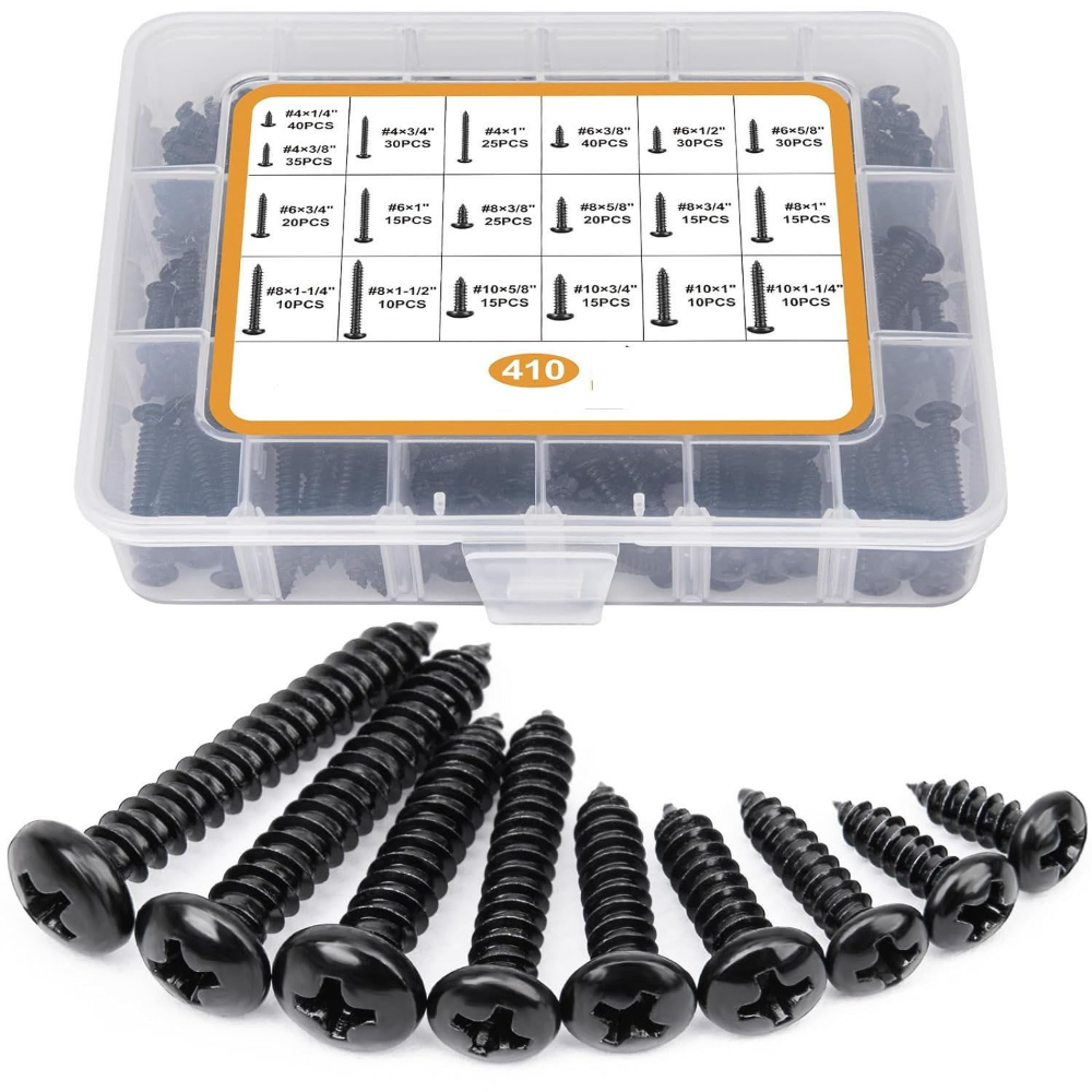 Furniture Screw Type - 410pcs Carbon Steel Black Cross Round