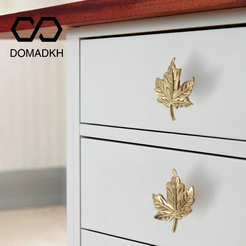 Unique Furniture Hardware - Maple Leaf Brass Cabinet Knobs Gold