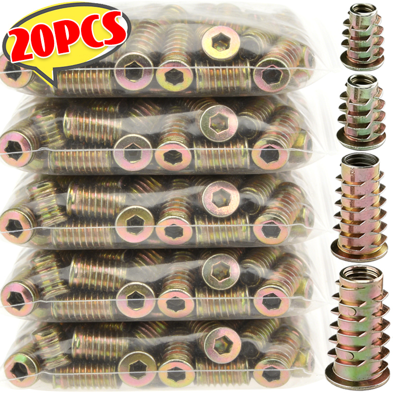 Furniture Hardware Threaded Inserts - 20/40Pcs Threaded Inserts Zinc Alloy Anti-loosening