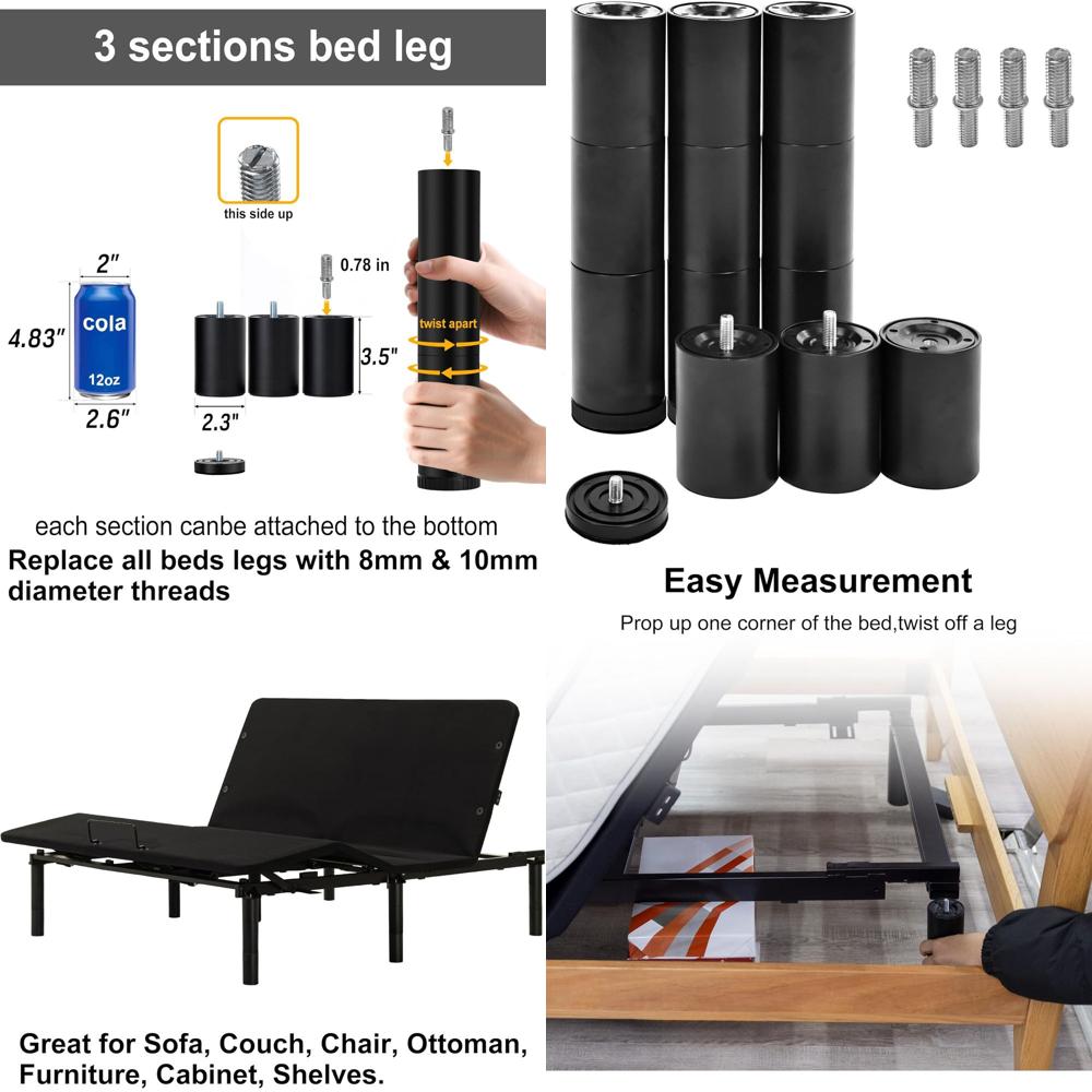 Furniture Screw Type - 11 Inch Adjustable Furniture Legs, 4