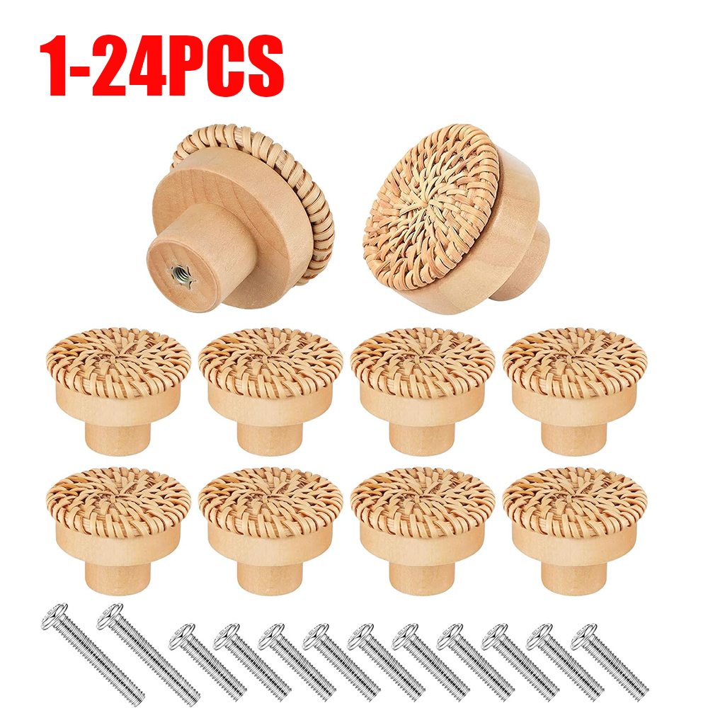 Furniture Hardware China - 1-24pcs Rattan Wooden Handles Round Handmade