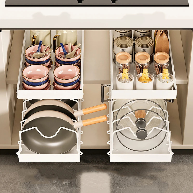 Drawer Slide Pair - Adjustable Pull Out Pot Rack with
