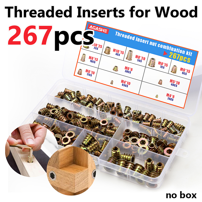 Furniture Hardware Threaded Inserts - 267pcs Hex Drive Threaded Insert Nuts