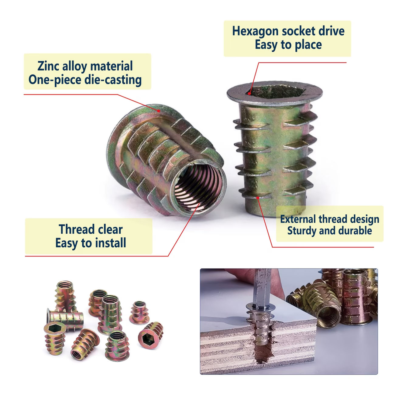 M4/M5/M6 Threaded Insert Nut E - огляд і ціна Furniture Hardware Threaded Inserts