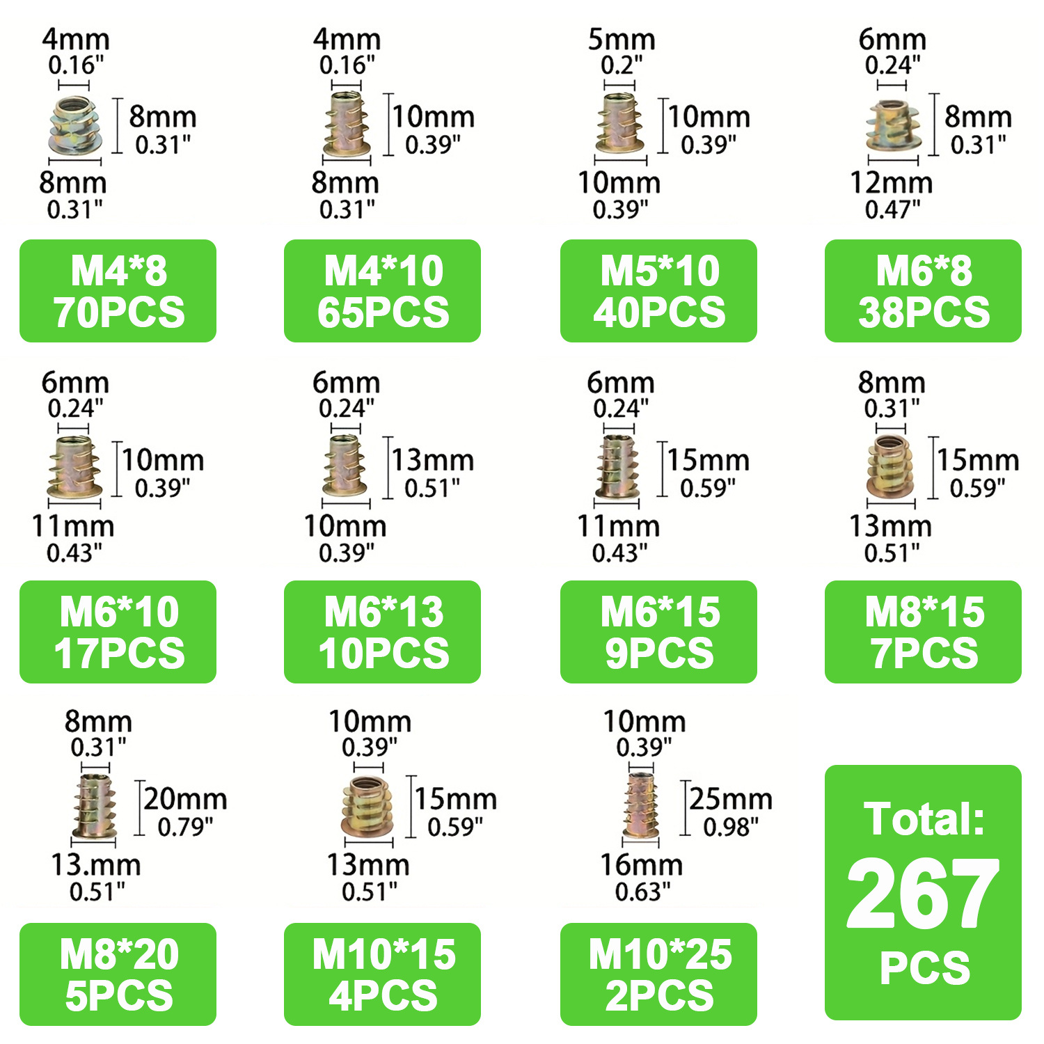267pcs Hex Drive Threaded Inse - огляд і ціна Furniture Hardware Threaded Inserts